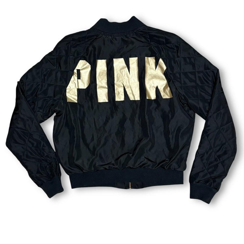 Victorias Secret PINK Black & Gold Bomber Jacket